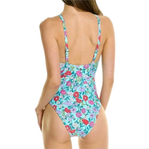 Nanette Lepore Tropical Floral Cutout O RING CUTOUT Swim Suit 4, 8, 10 NEW - Picture 2 of 4